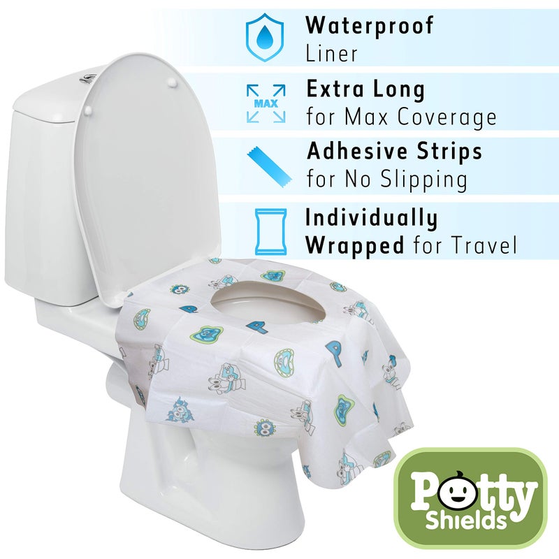 Potty Shields Toilet Seat Covers Disposable (12 Pack) - XL Waterproof Toilet Cover for Toddlers, Kids & Adults - Portable & Individually Wrapped for Travel, Potty Training, Vacations, Public Restrooms - Image 3